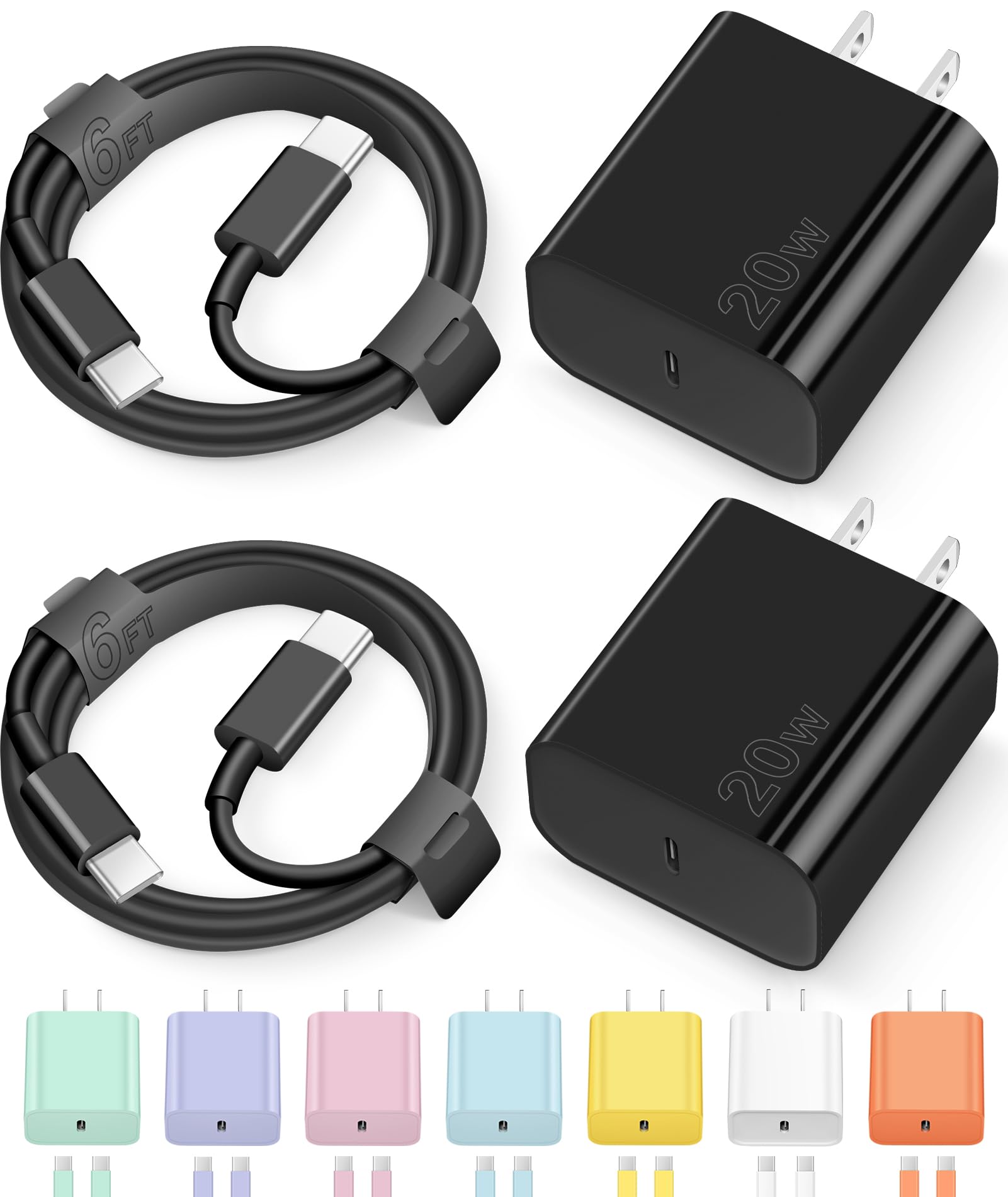 iPhone 17 16 15 Charger Fast Charging Type C Chargers USB C Charger Block iPhone Air Chargers with 2 Pack 6FT Cable for iPhone 17/17 Plus/17 Pro Max/16/16 Plus/16 Pro Max/15 Pro Max/iPad Pro(Black)
