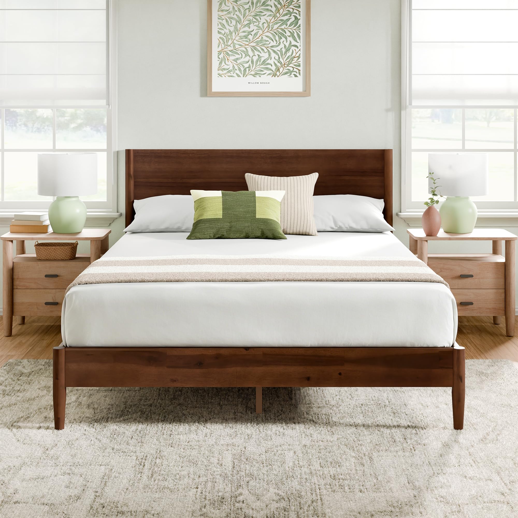 Zinus Allen Mid Century Wood Platform Bed Frame, Solid Wood Foundation, Wood Slat Support, No Box Spring Needed, Easy Assembly, Queen