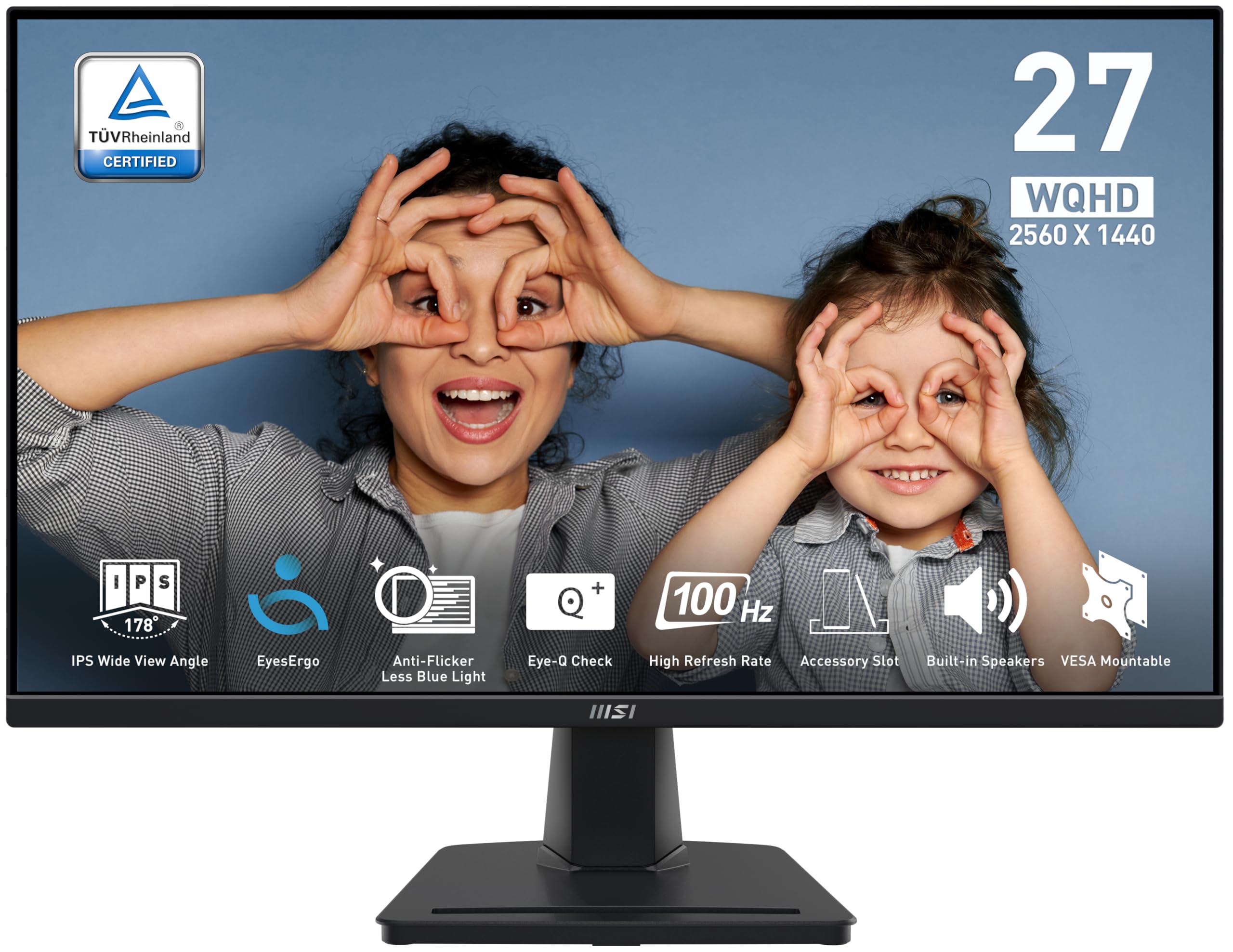 msi PRO MP275Q 27 Inch WQHD Office Monitor - 2560 x 1440 IPS Panel, 100 Hz, Eye-Friendly Screen, Built-in Speakers, Tilt-Adjustable - HDMI 2.0b, DP (1.2a)