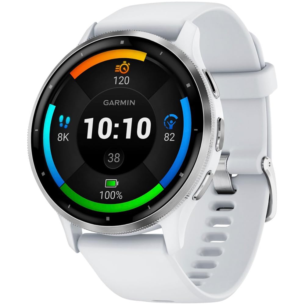 Garmin Venu 3 (Refurbished) Silver Stainless Steel Bezel 1.4-Inch AMOLED Touchscreen Display Smart Watch with 45mm Whitestone Case and Silicone Band, 010-N2784-00