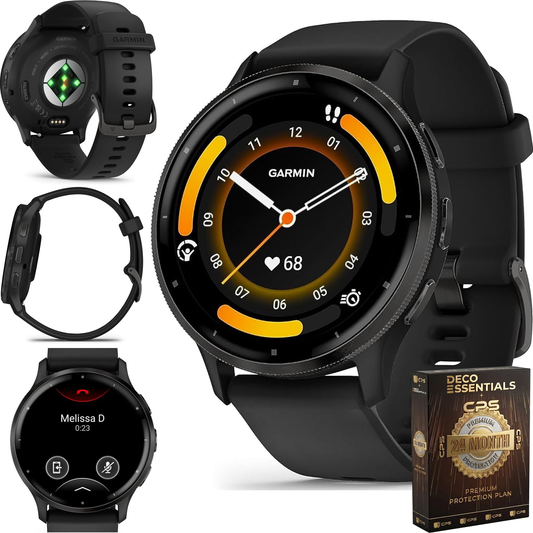 Garmin Venu 3 (Refurbished) Slate Stainless Steel Bezel 1.4-Inch AMOLED Smartwatch with 45mm Black Case w/Band (Renewed), 010-N2784-01 - Bundle w/Deco Essentials 2-Year CPS Plan