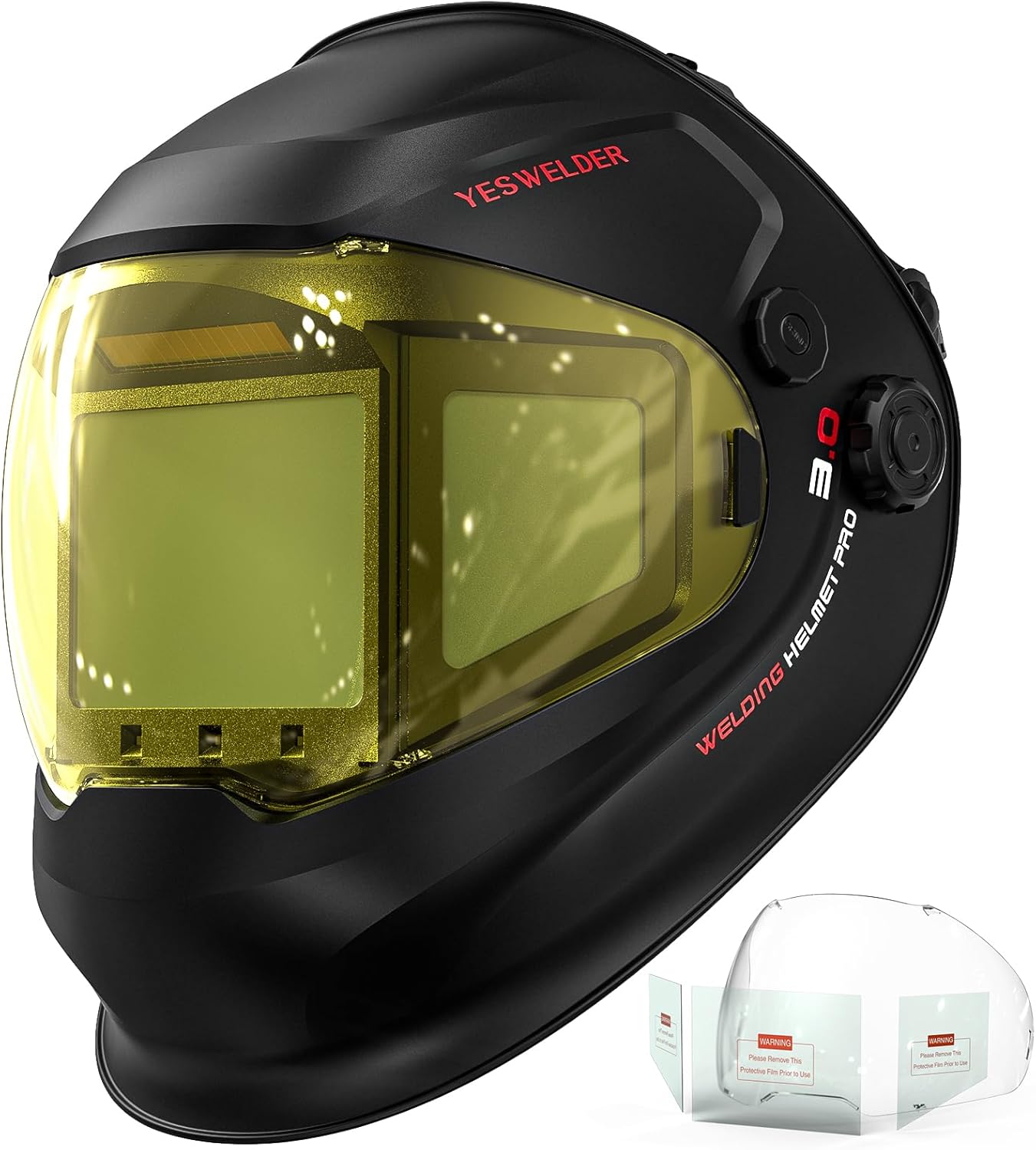 YESWELDER Intelligent Auto-Adjustment Auto-Darkening Welding Helmet, 180° Panoramic View, True Color 1/1/1/1, Internal Digital Display, Wide Shade 3/4-8/9-14, for MIG/TIG/Stick/Tack/Grind/Cut