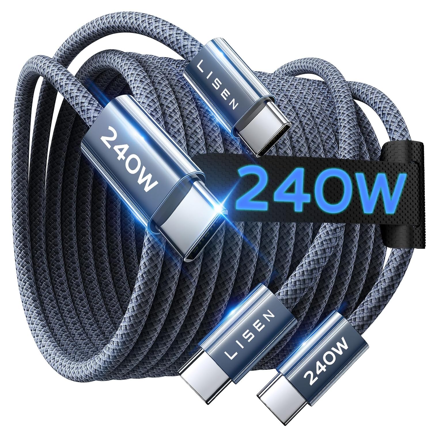 LISEN USB C to USB C Cable, 240W Fast Charging Type C Charger Cord (6.6FT, 2Pack) Braided USBC Charging Cords for iPhone 17/17 Pro/17 Pro Max, iPad, MacBook Pro/Air, Laptop and More, Midnight
